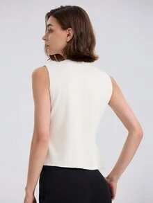 Basic Sleeveless Top With Button Front, Casual Daily Wear - White - View 2