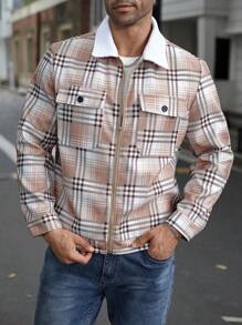 Manfinity Homme Plus Size Men's Plaid Print Long Sleeve Knitted Overcoat, Fall/Winter - Multicolor - View 3