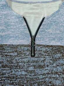 INAWLY Women's Zip-Up Half Placket Long Sleeve Colorblock Loose Casual T-Shirt For Spring And Summer - Blue - View 3