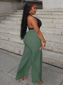 Slaydiva Casual White Straight Leg Utility Pants With Pockets - Green - View 3