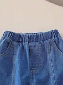 SHEIN Bộ Quần Dài Tay Trang Trí Nơ Cho Bé Gái - Màu tím - Xem 4