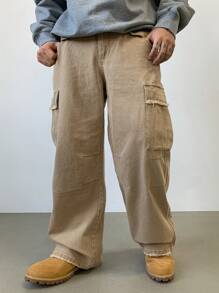 DAZY Men's Casual Straight Leg Loose Fit Multi-Pocket Denim Jeans - Khaki - View 3