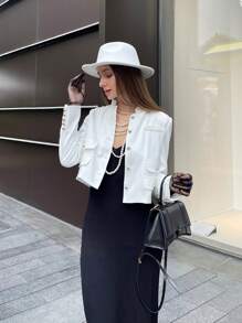 Chiquease Women's Elegant Loose Stand Collar White Long Sleeve Casual Jacket Fall Cloth For Women - White - View 3