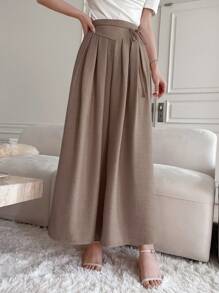 DAZY 女士系带高腰喇叭腿休闲优雅长裤，教师裤 - 卡其色 - 查看 4