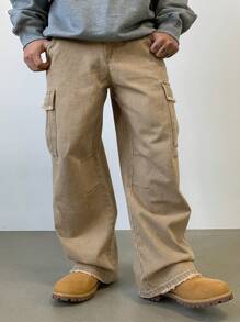 DAZY Men's Casual Straight Leg Loose Fit Multi-Pocket Denim Jeans - Khaki - View 6