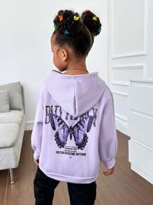 SHEIN Young Girl Slogan & Butterfly Print Drop Shoulder Sweatshirt - Lilac Purple - View 1