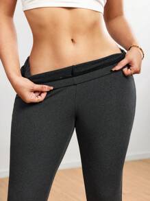 SHEIN SXY 紧身女式运动服性感休闲厚款保暖内衬长款打底裤，秋季 - 深灰色 - 查看 4