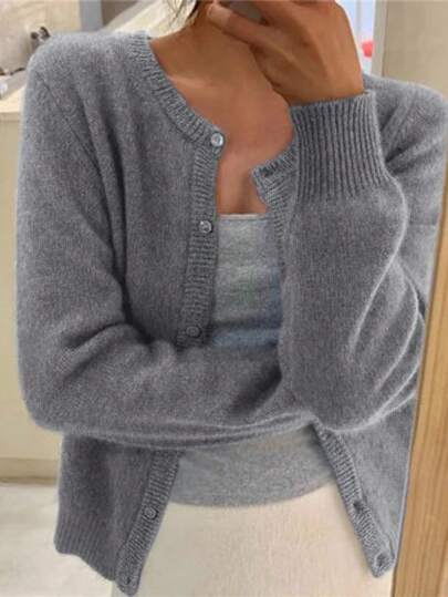 INAWLY Damski, jednorzędowy kardigan w jednolitym kolorze, z długim rękawem, w dużych rozmiarach, jesień/zima