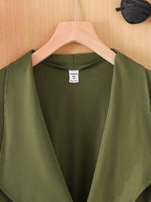 SHEIN Teen Girl Woven Solid Loose Casual Waist Drawstring Long Sleeve Jacket - Army Green - View 3