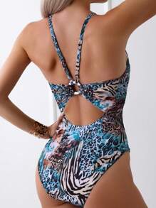 1pc Women Printed Pattern One Piece Bathing Suit Summer - Multicolor - View 2