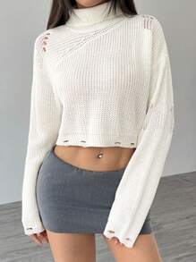 Lunelith SHEIN Lunessa Jersey roto con cuello alto Y2K para mujer