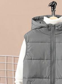 SHEIN Tween Boy 休闲连帽加厚绗缝马甲 - 灰色 - 查看 4