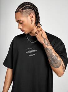 Manfinity NXTstreet Men's Letter Print Round Neck Short Sleeve Graphic Tee And Drawstring Pocket Shorts Casual Set - Army Green - View 2