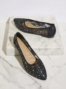 SHUZIA 透氣時尚萬配鑽石平底鞋，女士專屬 - 黑色 - 查看 3
