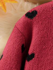 SHEIN Leap Crew Young Girl Long Sleeve Heart Pattern Pullover Sweater - Multicolor - View 5