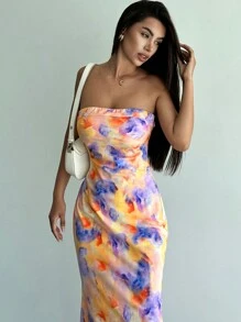SHEIN Privé Vestido con cuello drapeado y espalda al aire con cola de pez para graduación, vacaciones, fiesta - Albaricoque - Ver 7