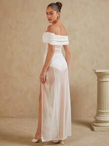 SHEIN Unity Off Shoulder 3D Flower Embellished Sheer Dress