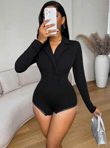 Zolique Mono con chaqueta negra de punto y flecos decorativos para mujer - Negro - Ver 4