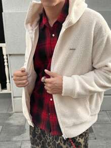 Manfinity VCAY 男士针织休闲日常宽松纯色长袖连帽开衫夹克，适合秋冬 - 白色 - 查看 3