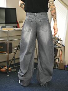 Manfinity Denimwave Y2K复古街头风男士浅蓝色做旧宽松筒状牛仔裤