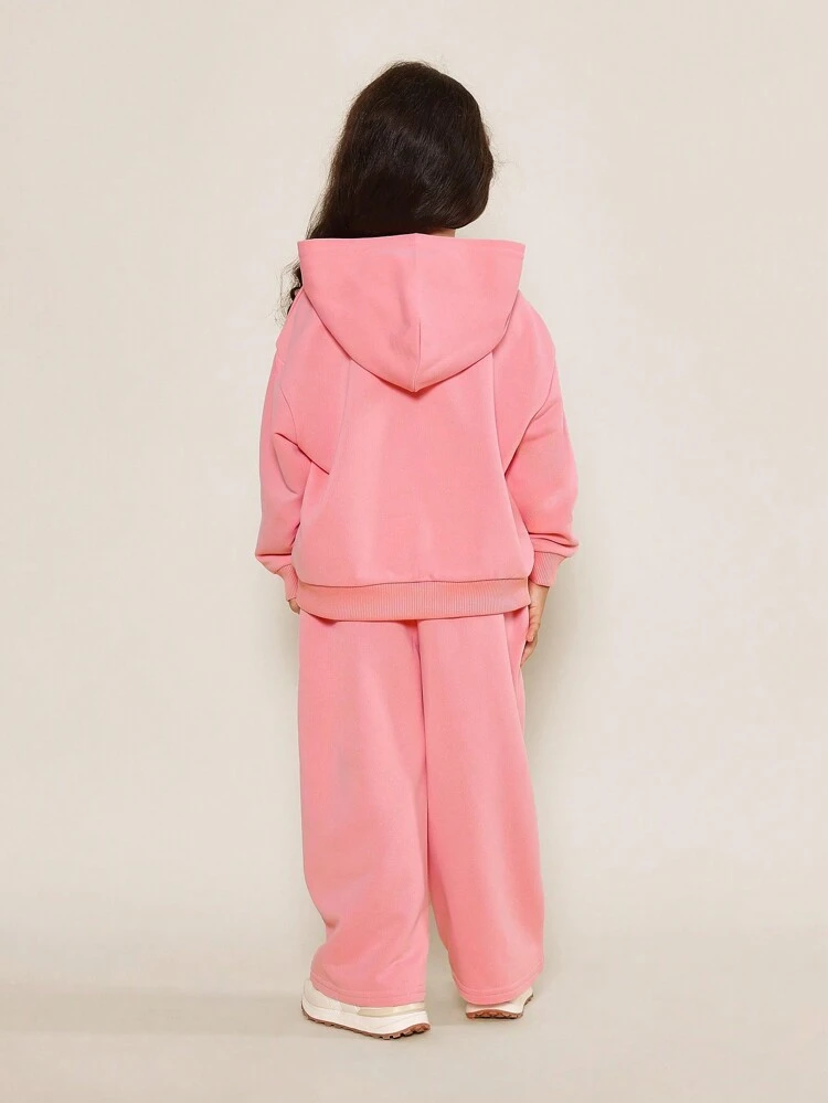 Mädchen Everyday Sportanzug mit Kapuzen-Sweatshirt und weiter Jogginghose im 2-Teiler Set mit Frontprint