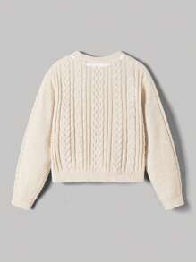 SHEIN MOD Suéter de cuello redondo retro con cordón de encaje en color albaricoque, suéter lindo, suéter de mujer de otoño, suéter en color albaricoque