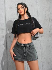 SHEIN ICON Women's Summer Casual With Lining Denim Mini Skirt Y2k - Black - View 8