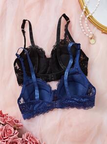 2er Set: Damen Spaghettiträger-BH mit offenem Rücken aus Spitze mit drahtlosem BH-Dessous