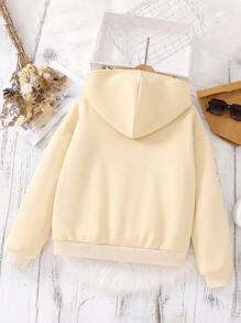 SHEIN Sudadera holgada con estampado de letras de felpa para adolescentes - Albaricoque - Ver 2