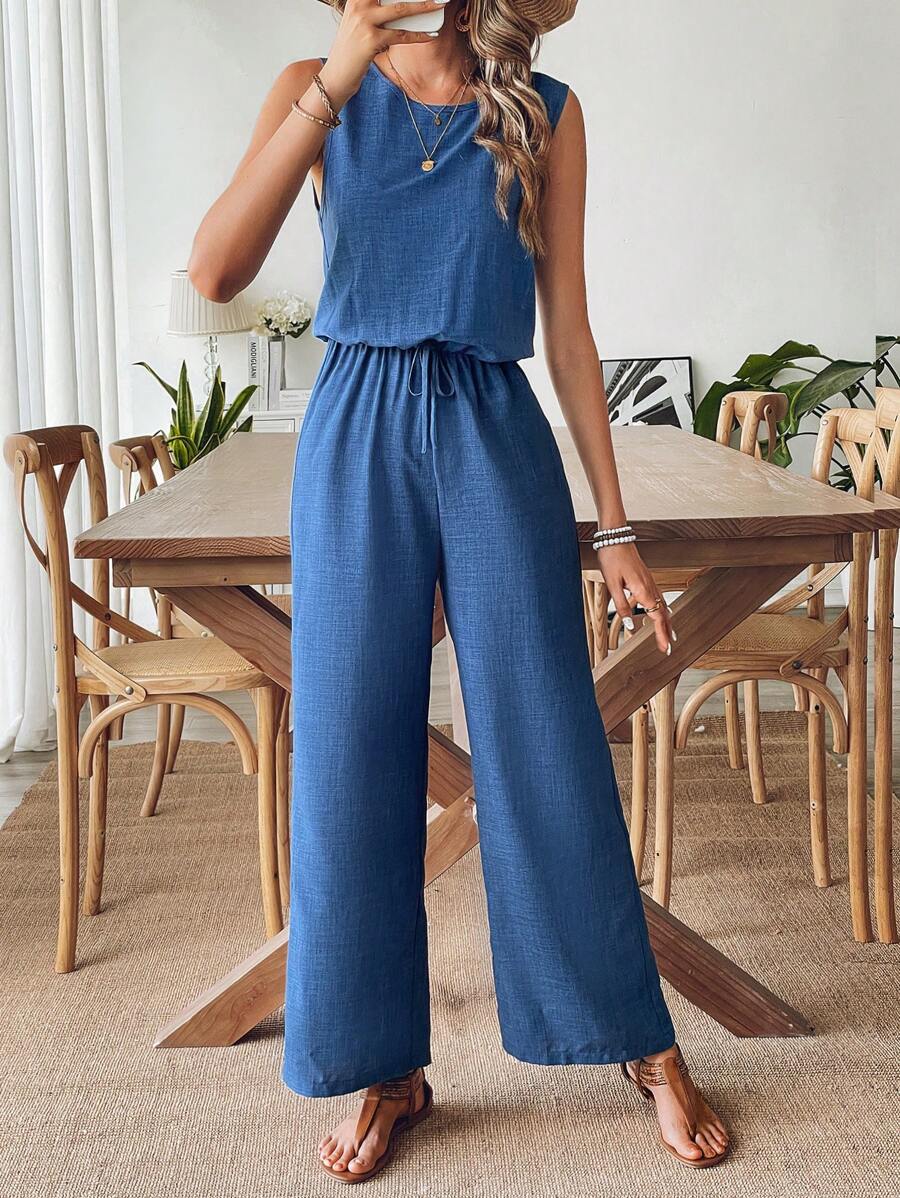 Breezaya 度假休闲无袖松紧腰连体裤