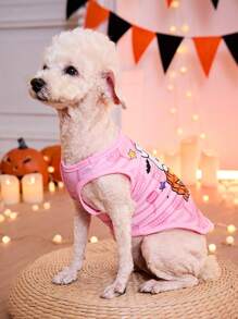 PETSIN 1pc Cute Rabbit & Pumpkin Print Pet Vest Costume For Cats And Dogs, Halloween Theme - Multicolor - View 3