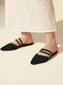 CUCCOO BASICS Giày nữ mũi nhọn đinh tán thanh lịch được trang trí bằng chi tiết thắt nút giày đế bằng màu đen cho kỳ nghỉ hè giày giảm giá mùa hè giày trở lại trường giày sinh viên đại học giày halloween giáng sinh mùa thu - màu đen - Xem 7