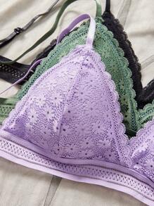 3pcs Women's Comfortable Strappy Backless Bra Set (No Wire) Multi-Color Lingerie - Black - View 4