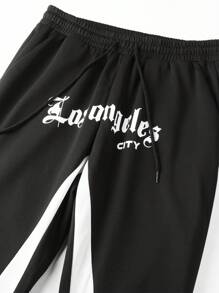 PAVTROS Manfinity Streetrush Men's Casual Sports Brand Hoodie Set,Y2k Men's Contrast Color Print Casual Drawstring Hoodie Set,Back To School,Fall Men Clothes,Halloween Clothes