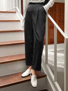 DAZY Quần âu ống côn kẻ sọc công sở thoải mái cho nữ mùa thu/đông - màu đen - Xem 2