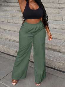 Slaydiva Casual White Straight Leg Utility Pants With Pockets - Green - View 6