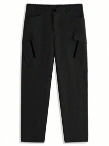 Manfinity Homme Men's Solid Color Casual Straight Pants With Pockets, For Fall - Black - View 3