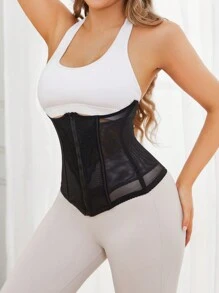 Women Crew Neck Backless Fashion Casual Drawstring Waist Zipper Design Sportswear - Black - View 7