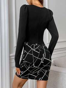 SHEIN Privé Vestido mini ajustado de 2 en 1 para uso diario para mujer - Negro - Ver 2