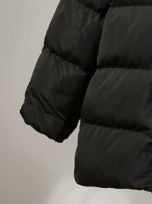 SHEIN Leap Crew 1pc Youth Boys/Girls Casual Versatile Comfortable Loose Solid Color Zipper Front Hooded Warm Long Winter Coat Parka Jacket, Suitable For Back To School, Birthday, Baby Shower, Holiday Parties, Autumn/Winter Season - Black - View 3