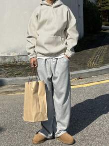 DAZY Men Solid Color Long Sleeve Hoodie, Autumn - Apricot - View 6