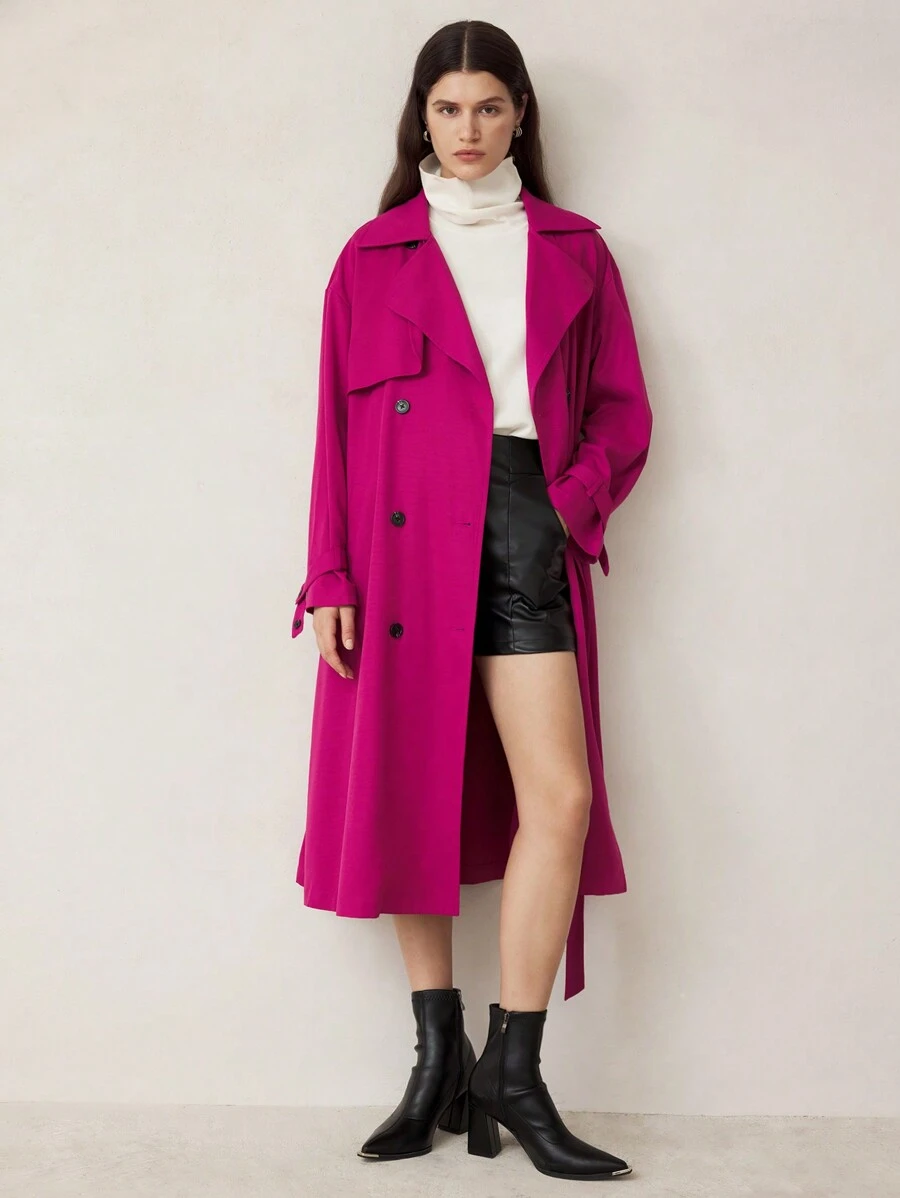 BizChic Áo khoác dài tay đơn giản màu trơn giản dị dành cho nữ, trang phục công sở thường ngày mùa thu dành cho nữ - Màu Hồng Tươi - Xem 1
