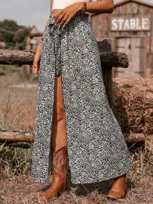 SHEIN VCAY 女士系带荷叶边腰部裹边休闲豹纹短裤，海滩度假 - 彩色 - 查看 5