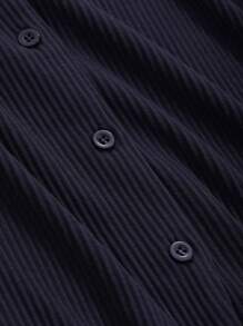 DAZY 女式 V 领长袖纽扣修身优雅简约衬衫 - 藏蓝色 - 查看 8