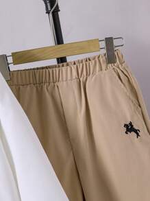 2 件 Tween Boy 基本套装：刺绣纽扣前长袖上衣和松紧腰带口袋裤子 - 彩色 - 查看 4