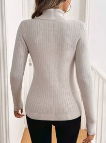 SHEIN LUNE Áo len cổ tròn lót nhiệt màu kaki, thích hợp để mặc nhiều lớp - Màu Khaki - Xem 2