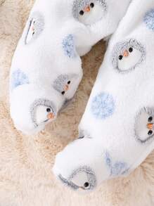 SHEIN 3 件套婴儿男孩可爱企鹅印花长袖衬衫、裤子和帽子休闲休闲装 - 藍色 - 查看 3