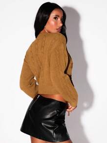 Glamine Women's Casual Criss-Cross Tied Cropped Sweater, Spring Autumn Knit Pullover Fall Winter Outfit - Camel - View 2