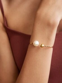 Anewsta Brazalete suave de parches con cuentas de vidrio chapado en oro de 18K pre