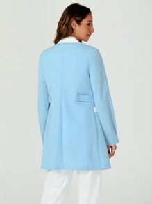 TaskEZ White Coat Long-Sleeved Female Doctor Uniform Nurse Uniform Short-Sleeved Winter Coat Uniform Pharmacy Uniform Surgical Gown - Blue and White - View 4